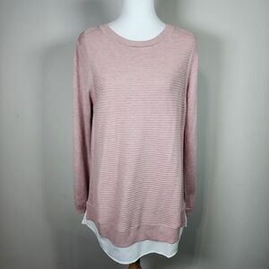 Hillary Radley Sweater Womens Large Pink Blush‎ Knit Shirt Trim Winter  Preppy